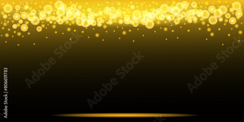 Christmas golden shining bokeh magic lights festive atmosphere vector background.