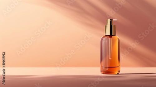 Showcase of a luxury facial oil bottle in a clear  elegant design  positioned against a subtle gradient background for a sophisticated product presentation