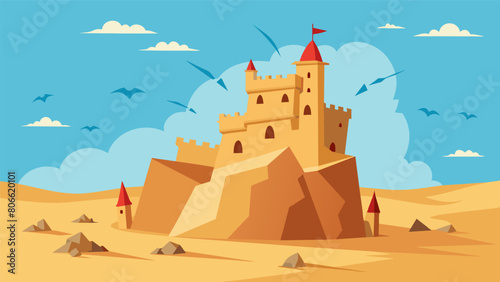 A sandcastle depicting a massive earthquake with cracks snaking through the sand and tiny figures fleeing in panic..