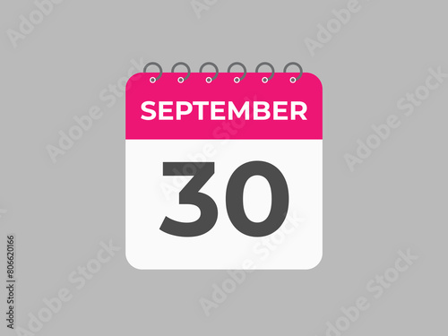 September  30 calendar reminder. 30 September  daily calendar icon template. Calendar 30 September  icon Design template. Vector illustration
