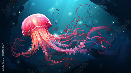 A vector graphic of a jellyfish with tentacles.