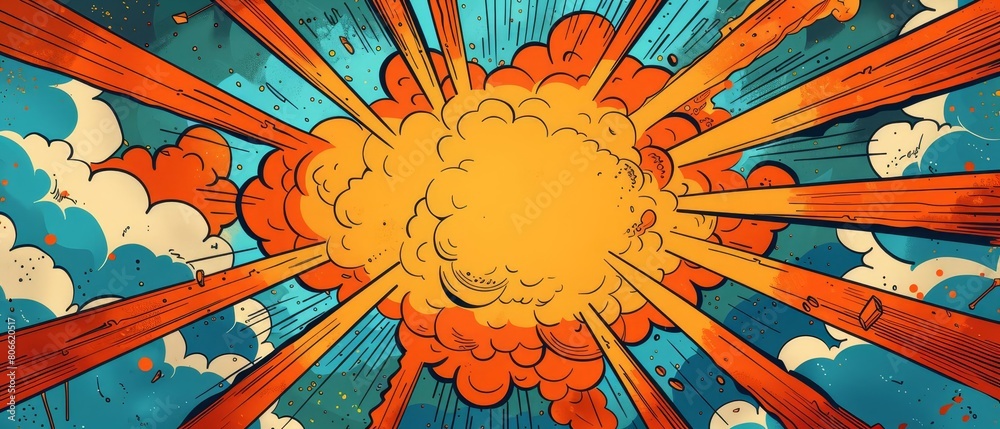 Fototapeta premium Prepare a superhero birthday invitation card featuring a comic book explosion background and ample blank space for event details