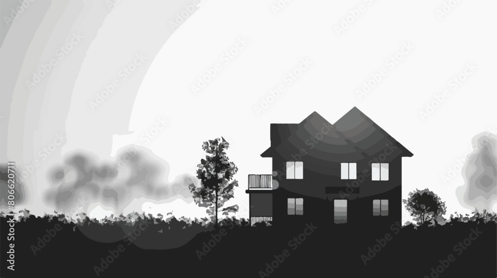 Monochrome blurred silhouette facade house of two 