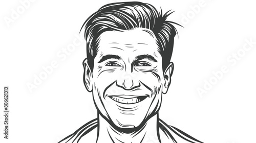 Monochrome contour of smiling man face with short 