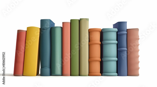 copy space, vector illustration, colored books isolated on white background. Group of books in different colors, back to school theme. Education theme.