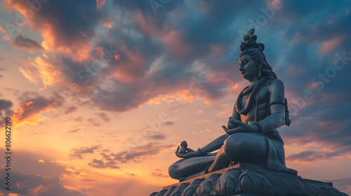 Shiva God Statue  at sunset photo