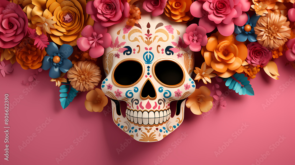 3D rendering of skull, Day of the Dead