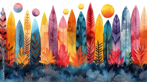 Vibrant watercolor artwork featuring bohoinspired arrows and geometric patterns photo