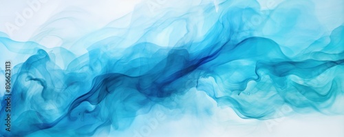 Cyan background abstract water ink wave, watercolor texture blue and white ocean wave web, mobile graphic resource for copy space text 