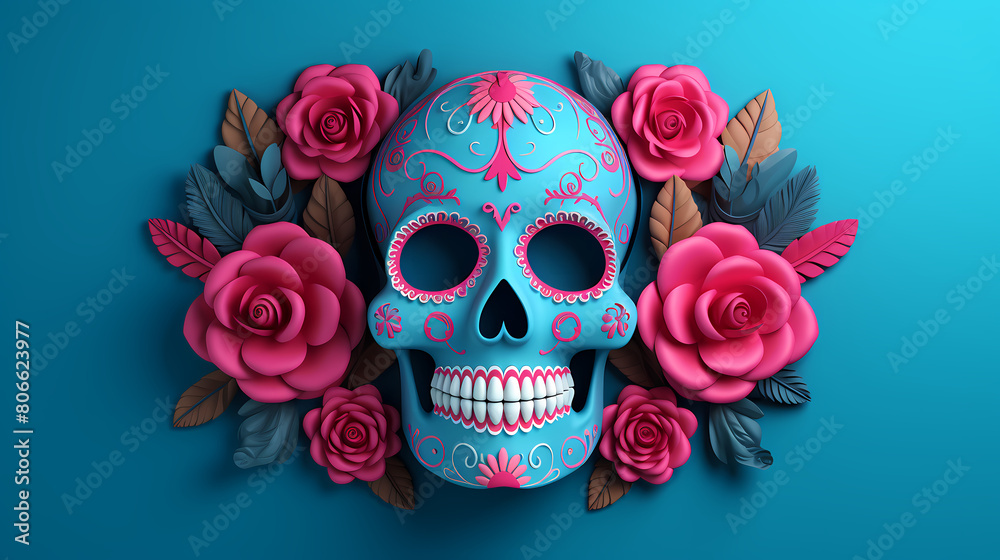 3D rendering of skull, Day of the Dead