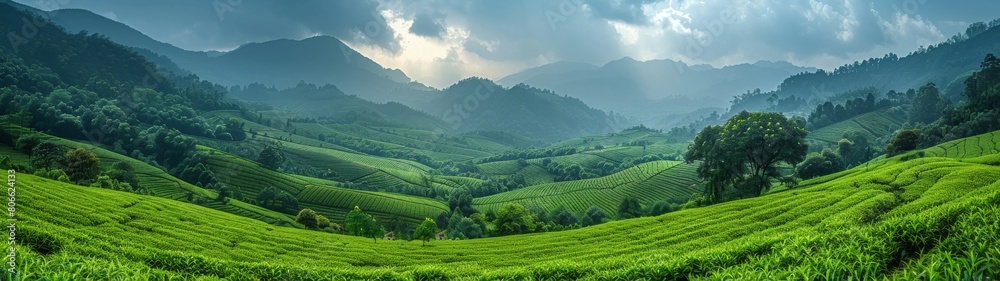 Rolling hills adorned with vibrant greenery stretch as far as the eye can see. These lush landscapes, dotted with quaint farmsteads, are a haven for agricultural pursuits.