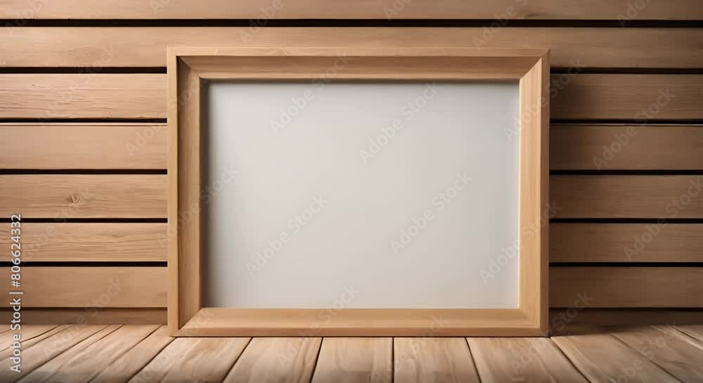 Wooden Frame on Light Wood Floor Mockup Wooden Frame on Light Wood Floor Mockup