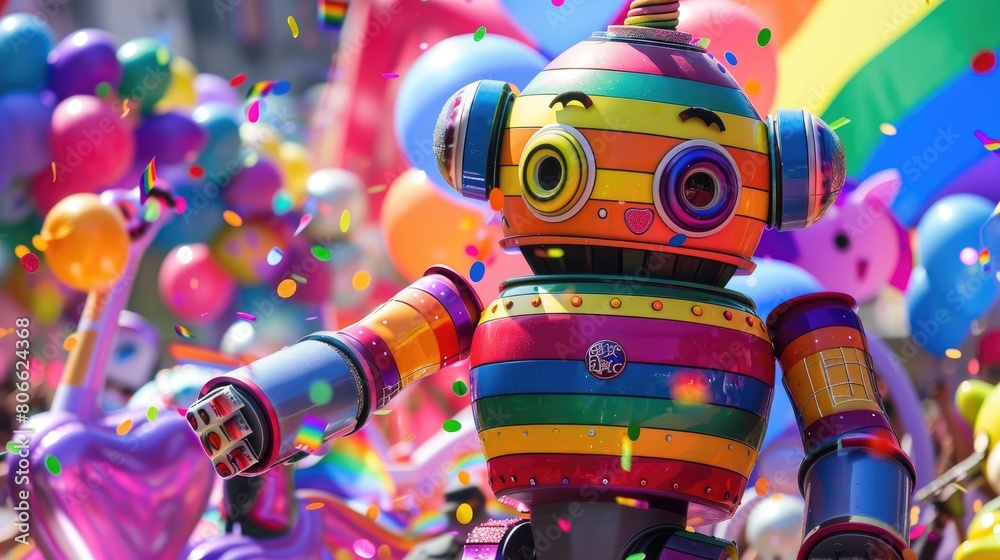 Vibrant Pride robot parade float brimming with joy Vibrant Pride robot parade float brimming with joy