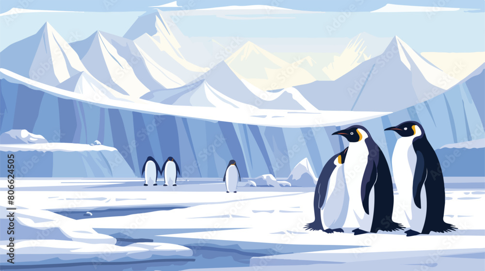 North pole arctic with group penguins landscape vector