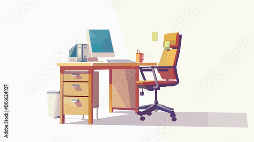 Officed esk with chair in white background Vector illustration