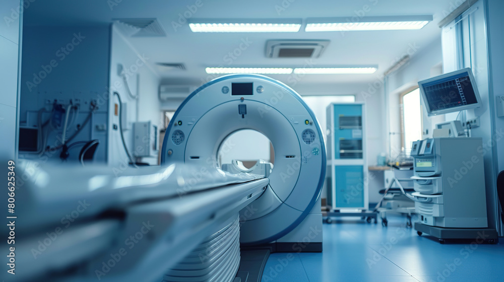 MRI is a magnetic resonance imaging device in a hospital or medical office, a device for diagnosing oncology and other diseases. Medical equipment and healthcare. MRI is a magnetic resonance imaging device in a hospital or medical office, a device for diagnosing oncology and other diseases. Medical equipment and healthcare.