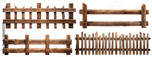 Set of rustic wooden fences, cut out