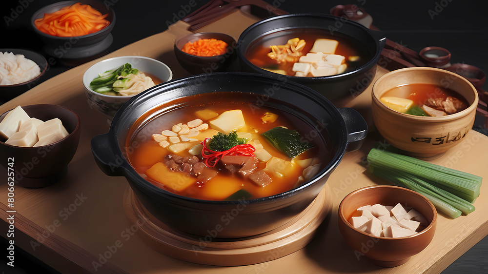 Doenjang-jjigae, 8K, luxurious, ingredients of food Doenjang-jjigae, 8K, luxurious, ingredients of food