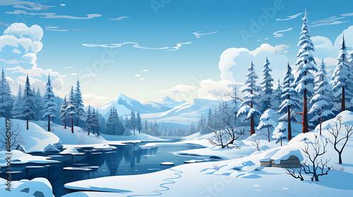 A vector graphic of a snowy winter landscape. © Tayyab