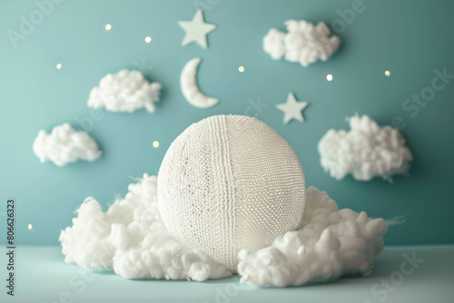 A close-up of a knitted-style white moon in a new phase, showcasing the artistry of AI generative design. photo