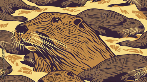 Pattern with nutria wild animal color Vector illustration photo