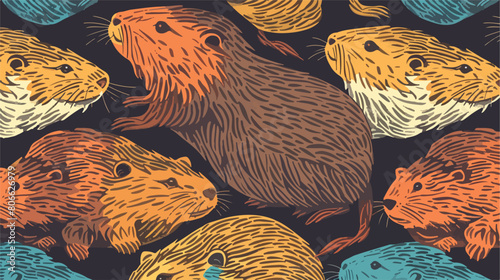 Pattern with nutria wild animal color Vector illustration photo