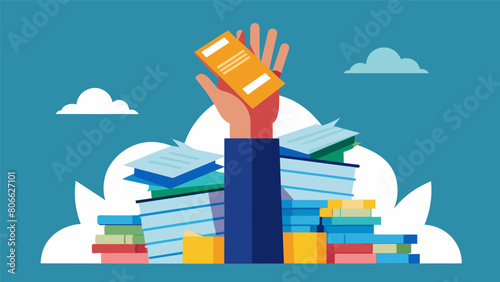A picture of a hand relentlessly reaching up from a pile of bills and student loan statements symbolizing the constant struggle to pay off debt and. Vector illustration