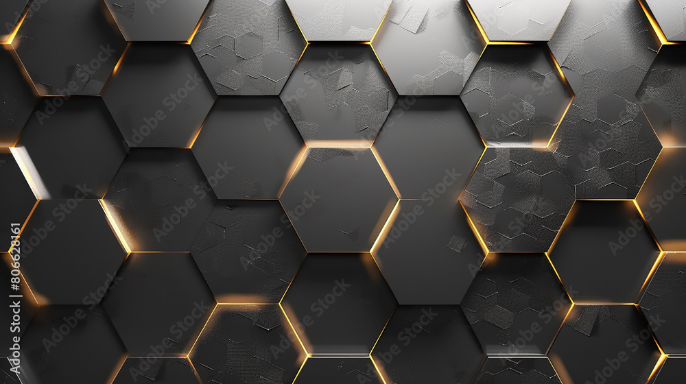Hexagonal abstract metal black background with gold line light. Hexagonal abstract metal black background with gold line light.