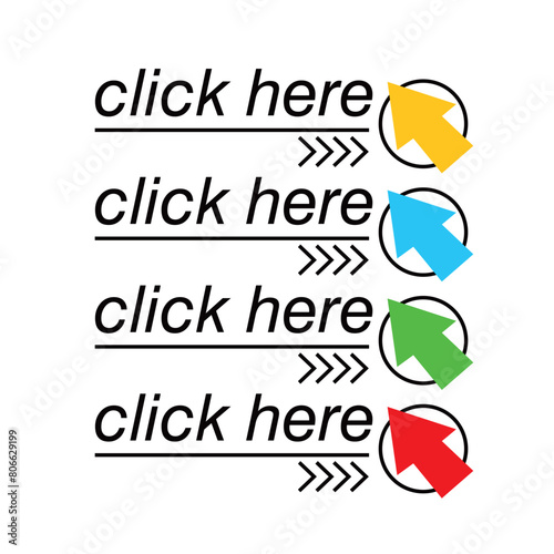 click here button design. cursor sign and symbol.