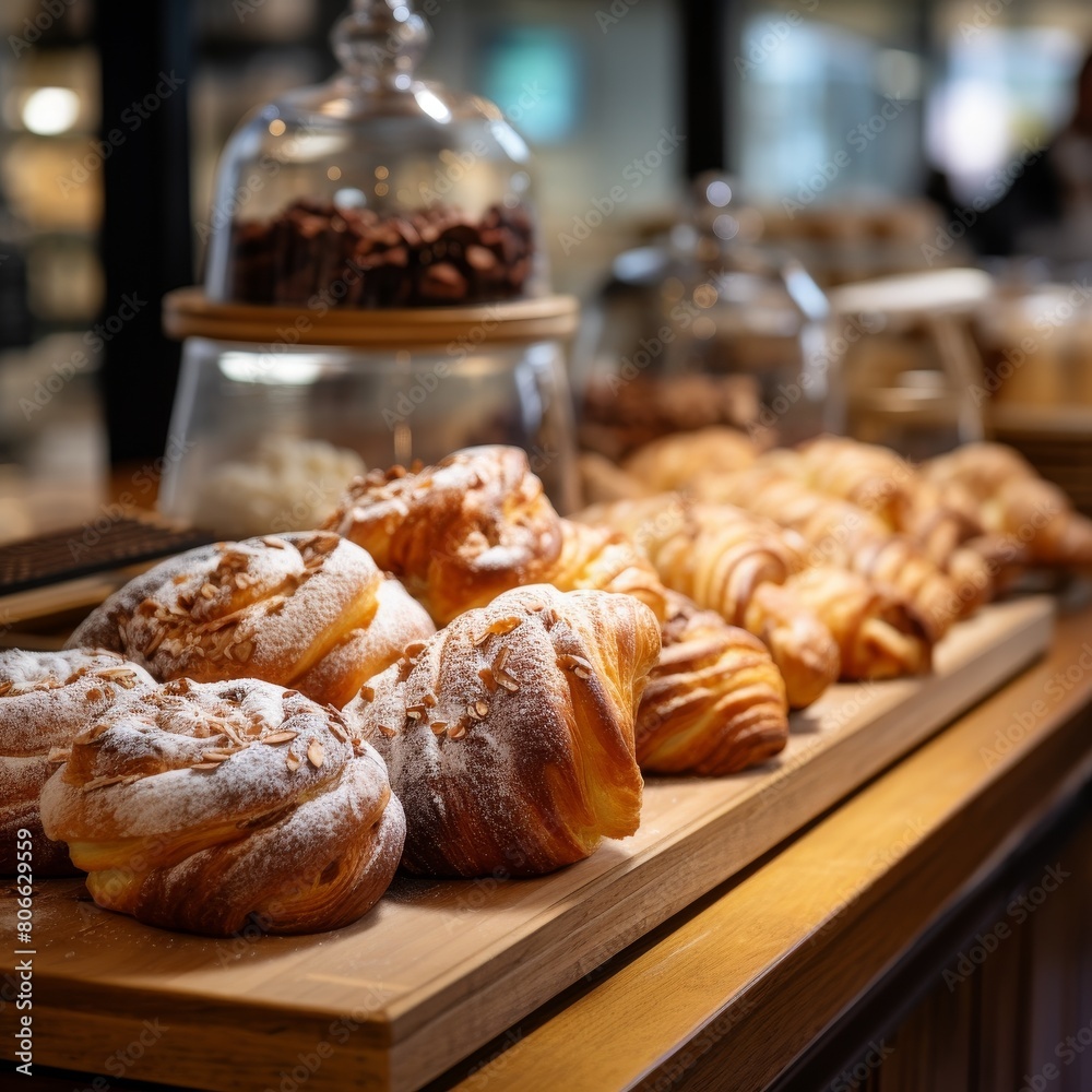 Assortment of freshly baked pastries on display