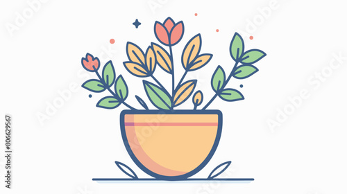 Plant inside pot line and fill style icon design 