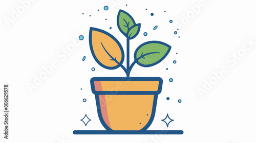 Plant inside pot line and fill style icon design 