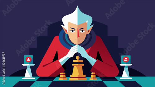 Despite the high stakes the grandmaster remains unfazed his laserfocused mind working in tandem with his steady hands as he navigates the game.. Vector illustration