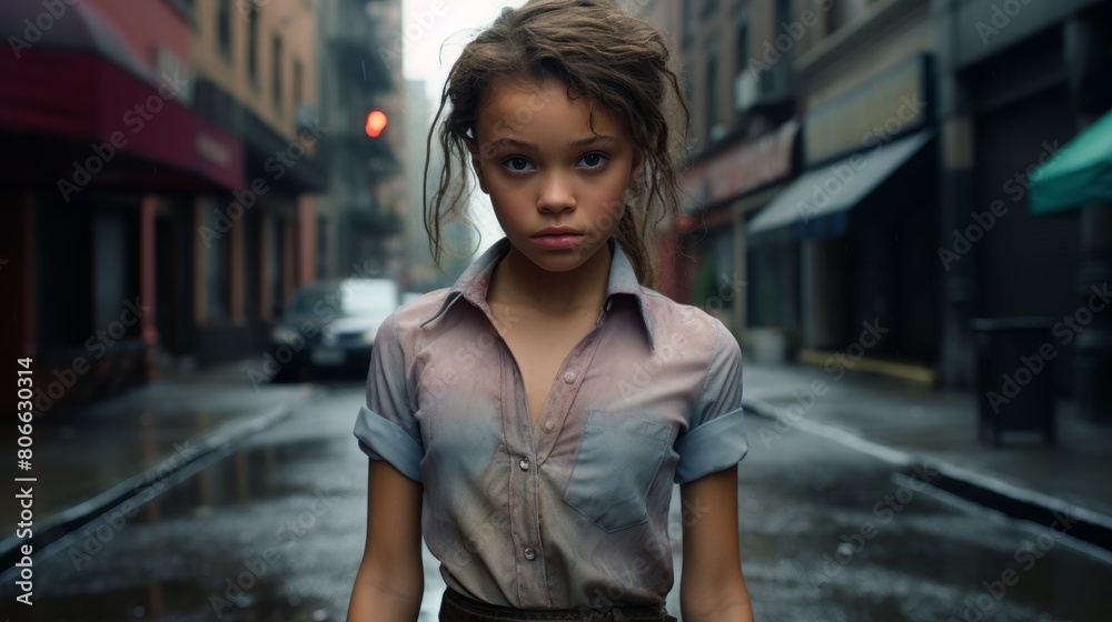 Fototapeta premium young girl in city street