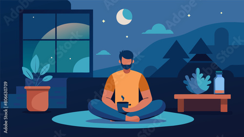 After a hectic day the stoic finds solace and peace in the quiet evening surrounded by the simple comforts of his home.. Vector illustration