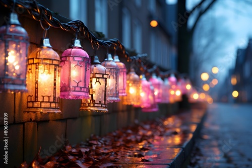 Lanterns on the embankment in the evening.