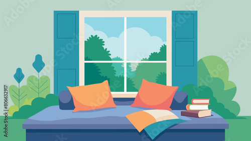 A window seat filled with pillows and blankets overlooking a serene garden the perfect spot for getting lost in a good book..