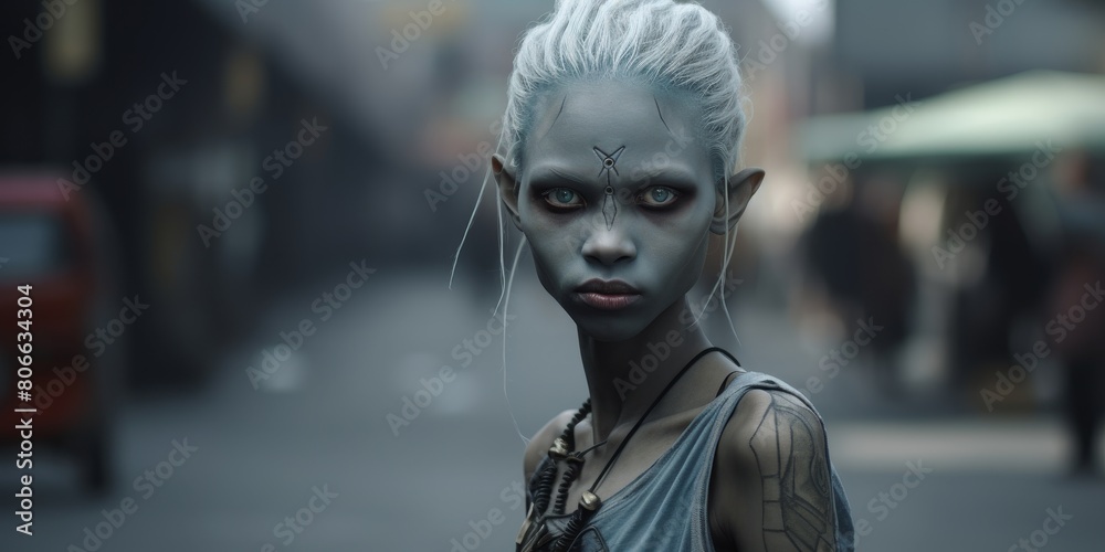 Mysterious fantasy character with striking makeup and costume Mysterious fantasy character with striking makeup and costume