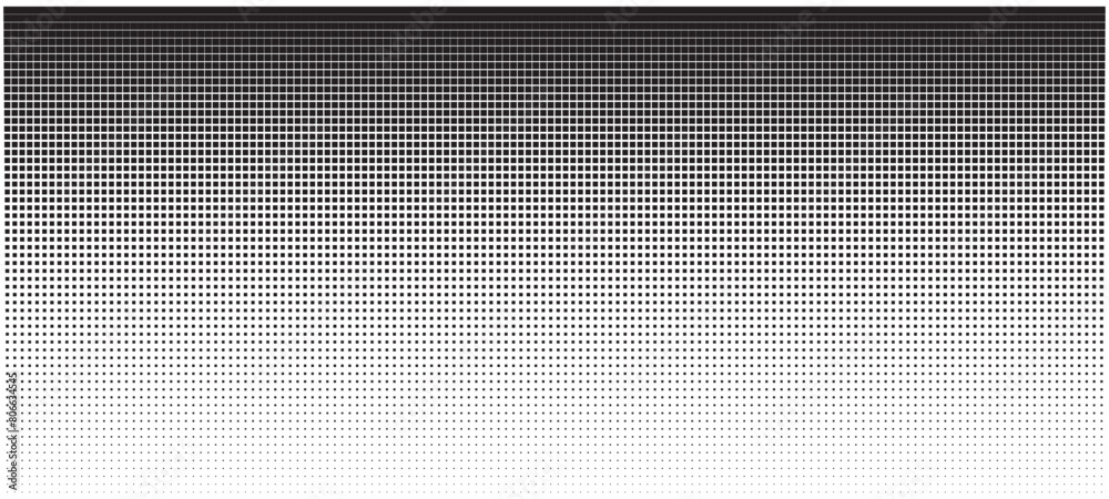 Halftone gradient. Dot gradation pattern, black and white fade texture. Graphic retro effect, abstract geometric grid. Vector.
