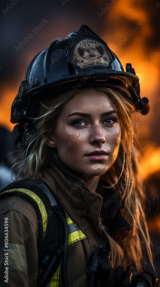 Determined firefighter in action Determined firefighter in action