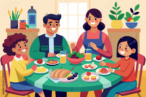 Familia cenando muy felices.