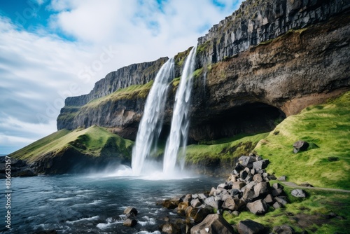 Breathtaking waterfall cascading over a rugged cliff