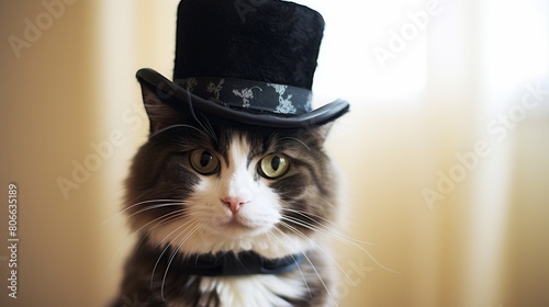 Elegant cat in top hat
