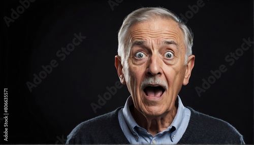 handsome elderly man surprised amazed expression on pl suprised amazed expression on plain black background from Generative AI