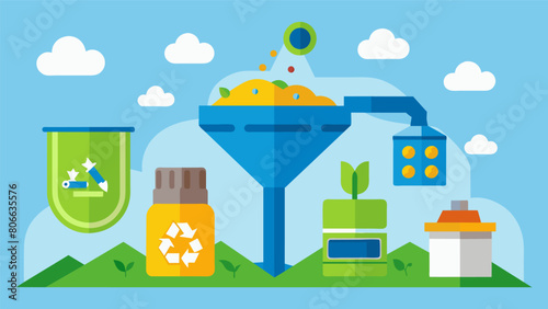 Filtering To ensure that only highquality recycled materials are used a filtering process is carried out to remove any remaining contaminants.. Vector illustration