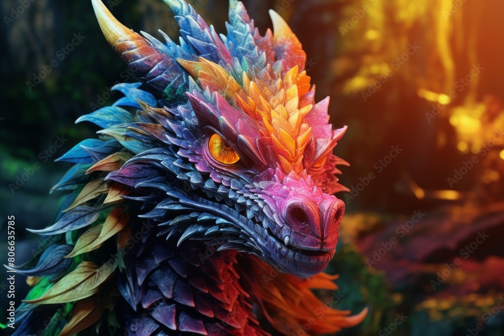 Vibrant fantasy dragon head close-up Vibrant fantasy dragon head close-up