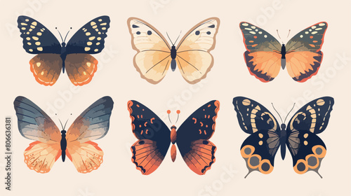 Set of four cute butterflies Vector illustration. vector photo