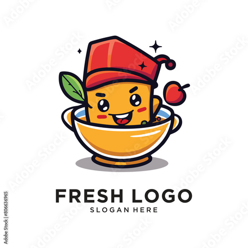 fresh food character logo design vector