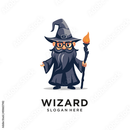 wizard old magic character logo design vector