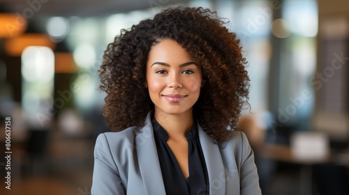 Confident young professional woman with curly hair